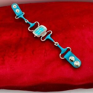 Y2K Vintage Geneva Platinum Turquoise Leather Watch Boho Western Statement